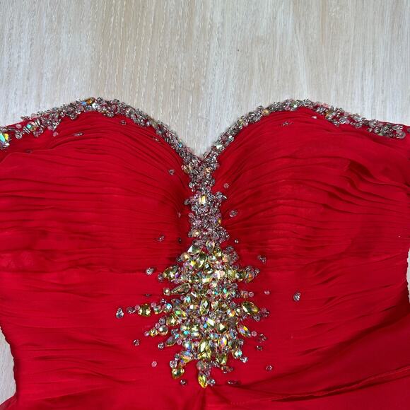 Mac Duggal Red Strapless Embellished Sequin High Low Formal Evening Gown Dress 4 - Picture 4 of 16